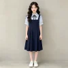 2026 summer Kids party princess Dresses girls Clothes Teens striped navy Girls Daily Wear splicing bow 4 8 10 12 year student