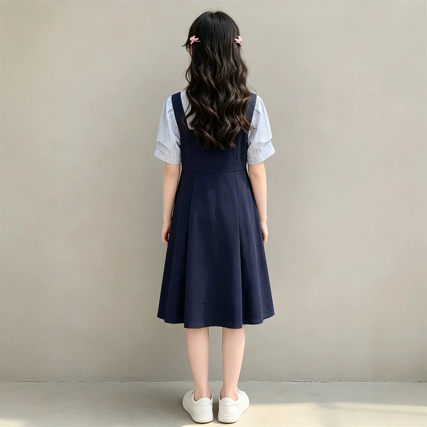 2026 summer Kids party princess Dresses girls Clothes Teens striped navy Girls Daily Wear splicing bow 4 8 10 12 year student - Image 3