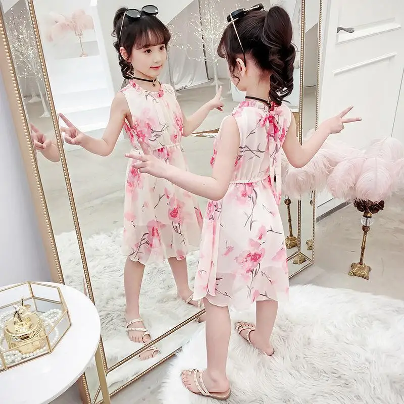 2026 summer kid baby party princess Girls Teenager bohemia floral slip halter dress chiffon 4 5 6 7 8 9 10 11 12 13 14 Years