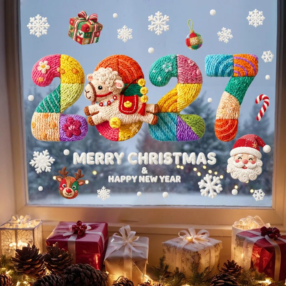 2027 Knit Sheep Static Window Sticker Happy New Year Decals Cute Lamb Christmas Window Decor Home Decoration Shop Glass Ornament - Image 2