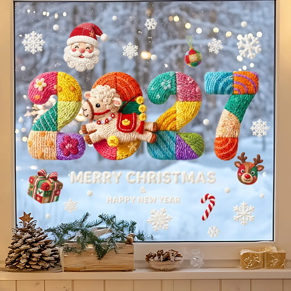 2027 Knit Sheep Static Window Sticker Happy New Year Decals Cute Lamb Christmas Window Decor Home Decoration Shop Glass Ornament - Image 4