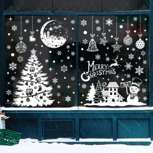 202pcs Christmas Snowflake Window Stickers, Removable Double-Sided Decorations, Holiday Party Office Glass Decoration Supplies