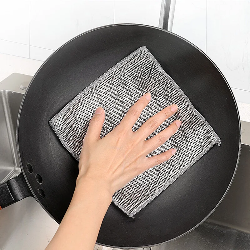 20/2pcs Steel Wire Cleaning Cloth Single-layer Double-layer Non -stick Oil Iron Dishrag Kitchen Pan Pot Dishes Cloths Rags - Image 2