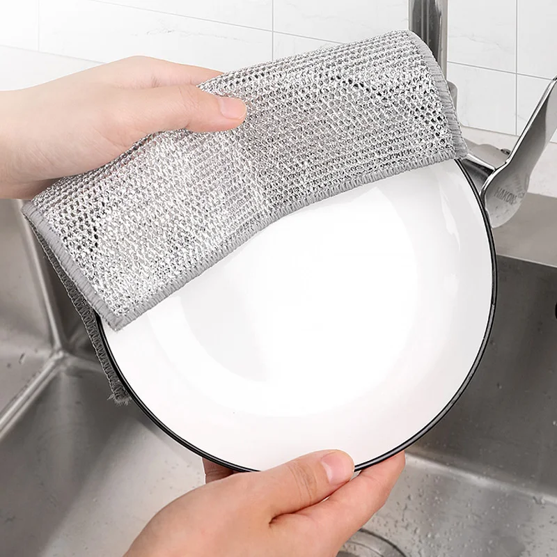 20/2pcs Steel Wire Cleaning Cloth Single-layer Double-layer Non -stick Oil Iron Dishrag Kitchen Pan Pot Dishes Cloths Rags - Image 5