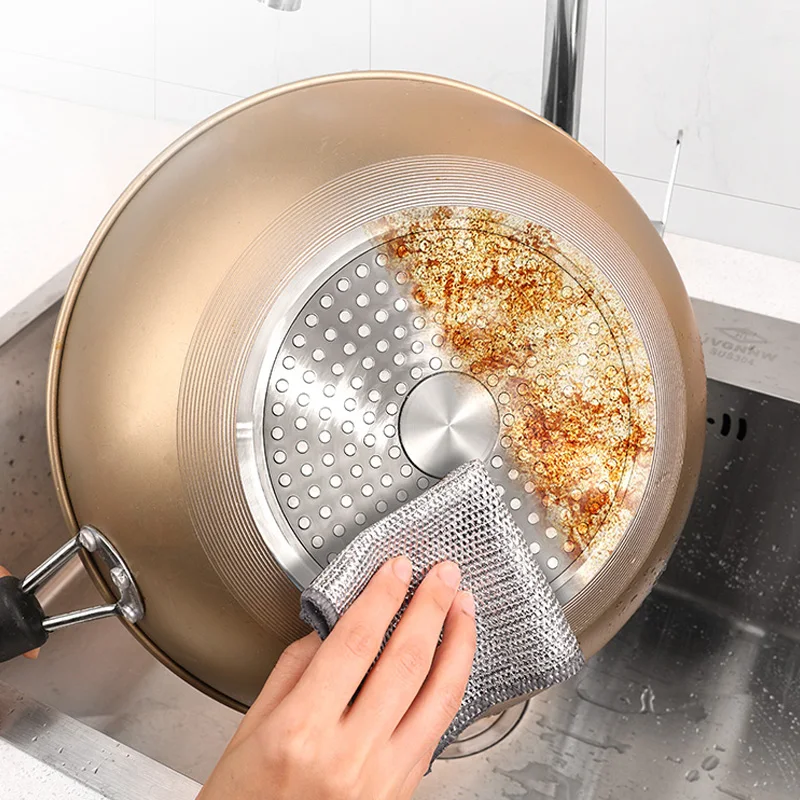 20/2pcs Steel Wire Cleaning Cloth Single-layer Double-layer Non -stick Oil Iron Dishrag Kitchen Pan Pot Dishes Cloths Rags - Image 3