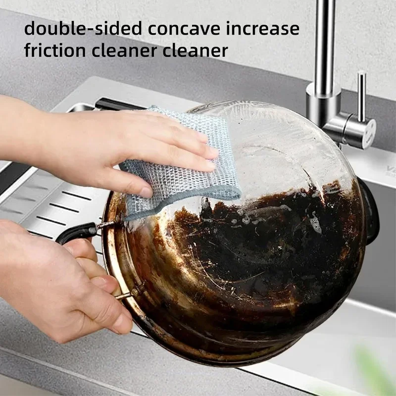 20/5pcs Thickened Steel Wire Cleaning Cloth Non-Scratch Double-layer Iron Microfiber Mesh Dishrag Washing Pot Rags Kitchen Towel - Image 3