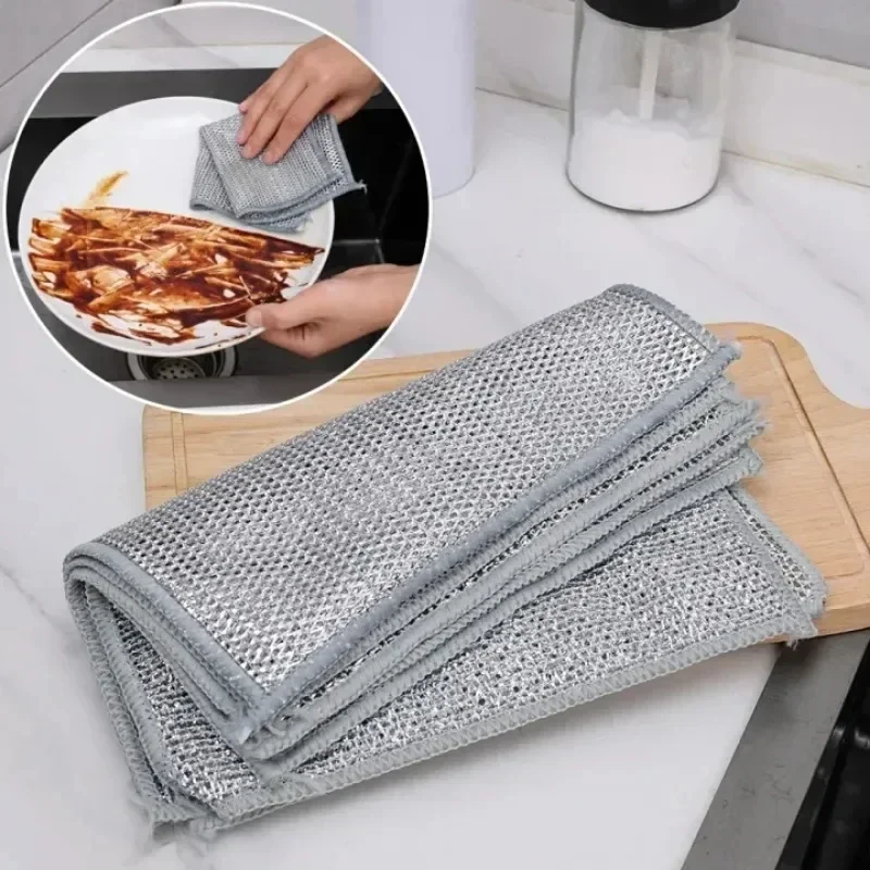 20/5pcs Thickened Steel Wire Cleaning Cloth Non-Scratch Double-layer Iron Microfiber Mesh Dishrag Washing Pot Rags Kitchen Towel - Image 4