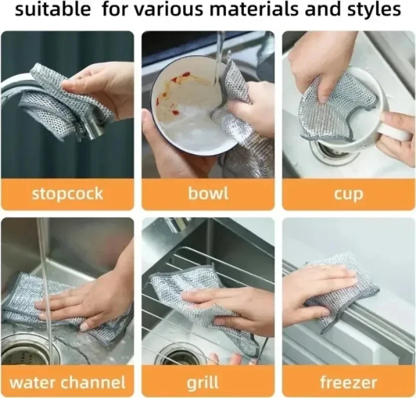 20/5pcs Thickened Steel Wire Cleaning Cloth Non-Scratch Double-layer Iron Microfiber Mesh Dishrag Washing Pot Rags Kitchen Towel - Image 6