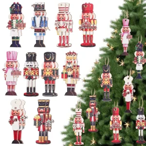 20PCS Christmas Wooden Nutcracker Soldier Pendants Xmas Tree Hanging Ornaments Navidad Natal New Year Party Decorations Supplies