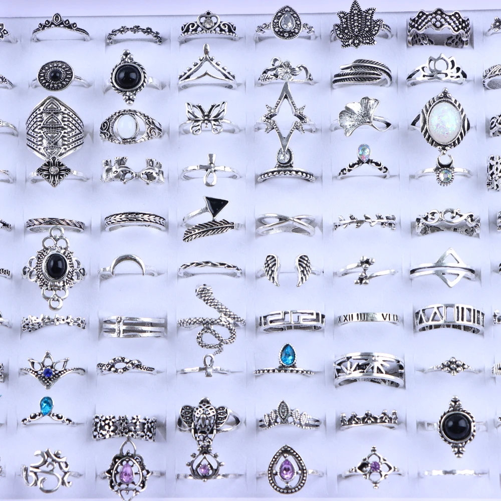 20Pcs/Lot Vintage Bohemia Geometry Flowers Leaf Rings For Charm Women Mix Style Color Fashion Jewelry Gift Accessories Wholesale - Image 2