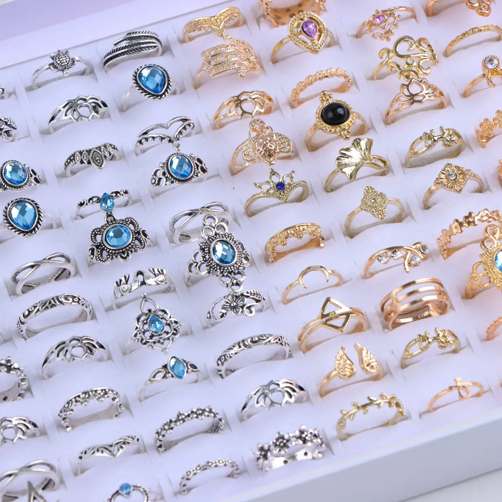 20Pcs/Lot Vintage Bohemia Geometry Flowers Leaf Rings For Charm Women Mix Style Color Fashion Jewelry Gift Accessories Wholesale - Image 5
