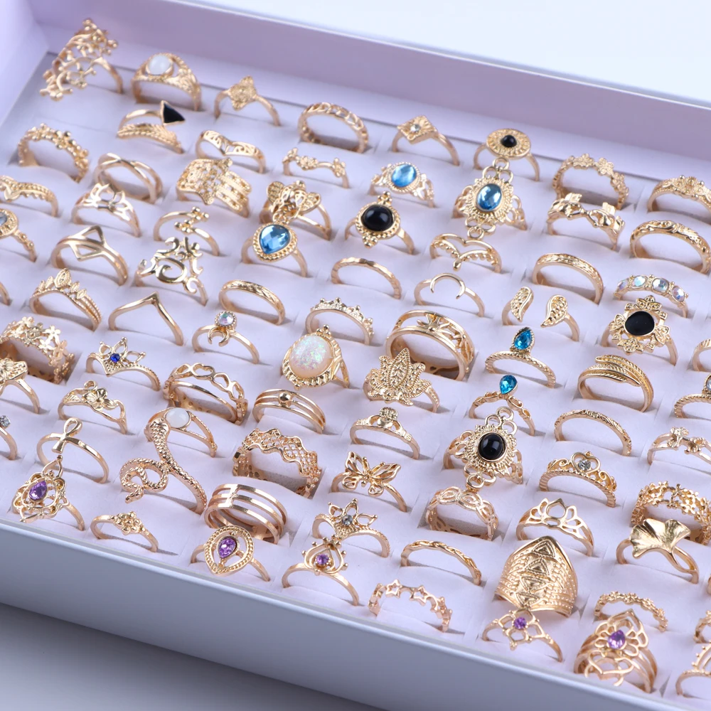 20Pcs/Lot Vintage Bohemia Geometry Flowers Leaf Rings For Charm Women Mix Style Color Fashion Jewelry Gift Accessories Wholesale - Image 4