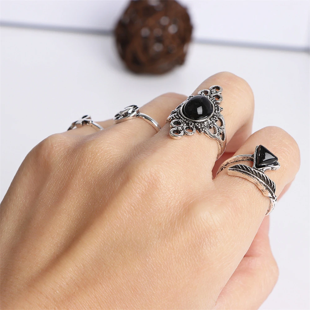 20Pcs/Lot Vintage Bohemia Geometry Flowers Leaf Rings For Charm Women Mix Style Color Fashion Jewelry Gift Accessories Wholesale - Image 6