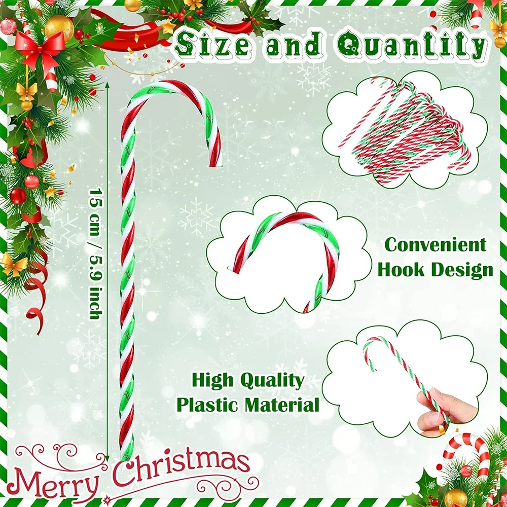 20pcs Christmas Candy Canes Acrylic Xmas Tree Hanging Crutch Pendant New Year Party Home Decoration Ornaments Gifts - Image 2