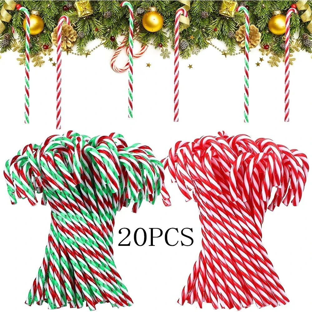 20pcs Christmas Candy Canes Acrylic Xmas Tree Hanging Crutch Pendant New Year Party Home Decoration Ornaments Gifts