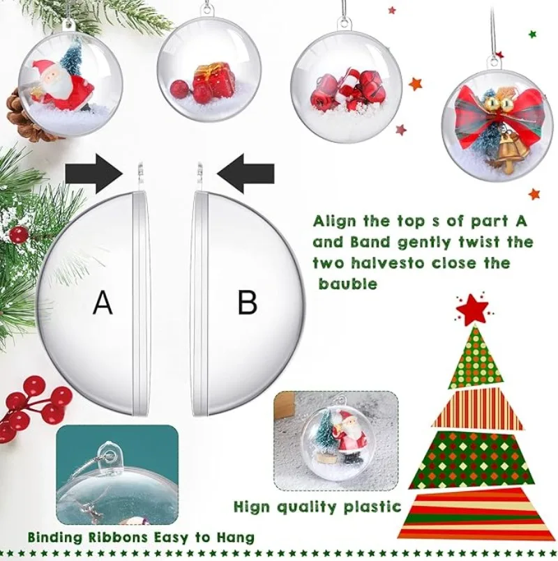 2/10pcs Clear DIY Plastic Ball Filling Decorative Hanging Ornaments Christmas Tree Open Ball Box Gifts Wedding Party Wholesale - Image 6