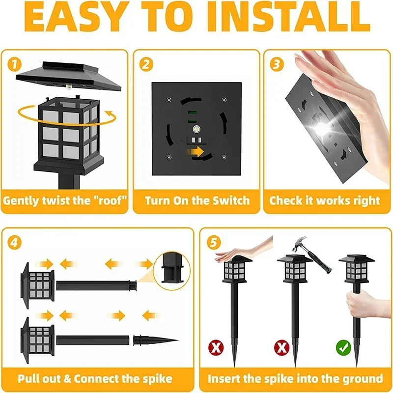 2~12Pcs Solar LED Pathway Lights Outdoor Waterproof Walkway Garden Decor Street Lamp for Landscape Yard Patio Driveway - Image 6