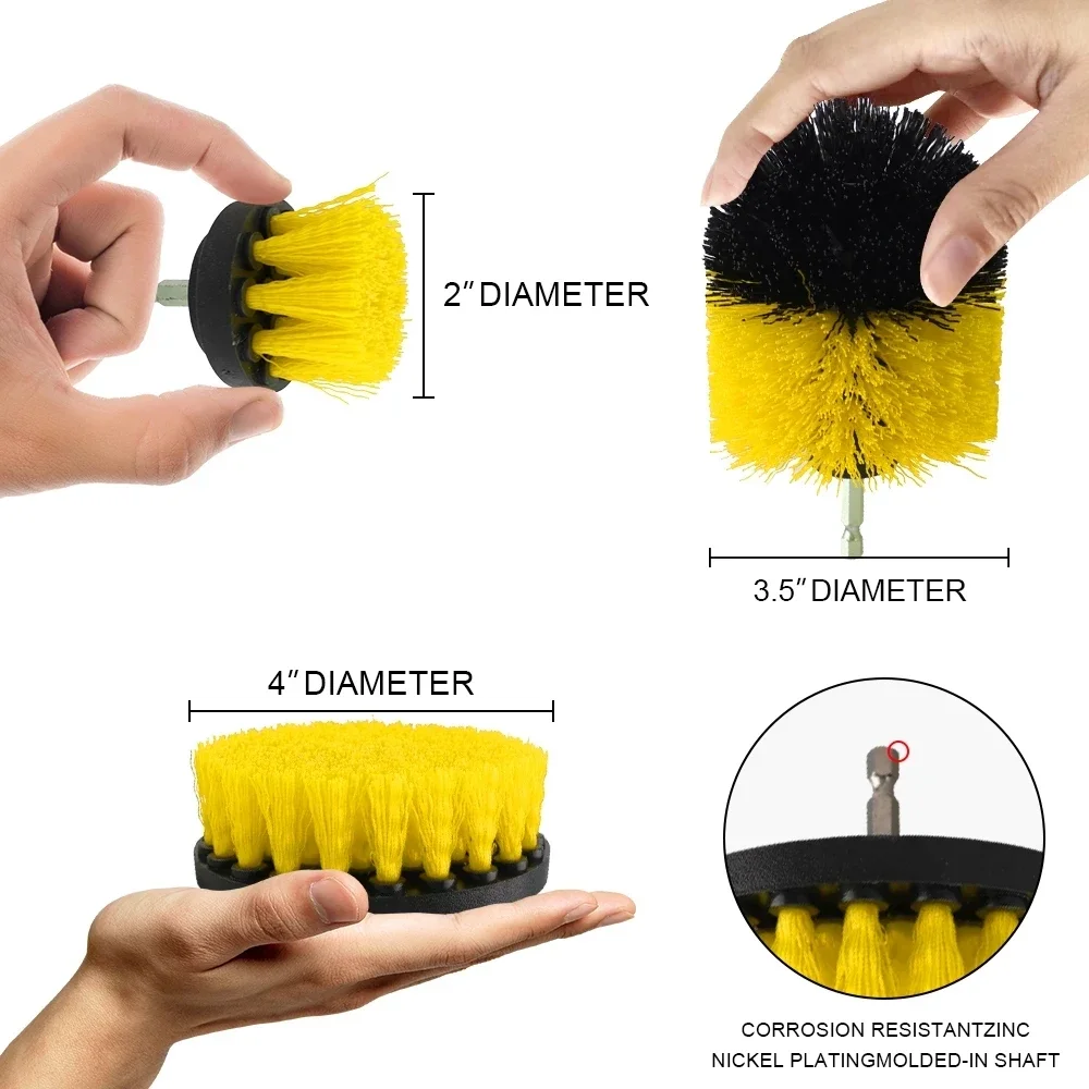 2/3.5/4/5'' Electric Drill Scrubber Brush Power Brush Set Kit Car Soft Brush Drill Kit Bathroom Kitchen Auto Care Cleaning Tools - Image 2