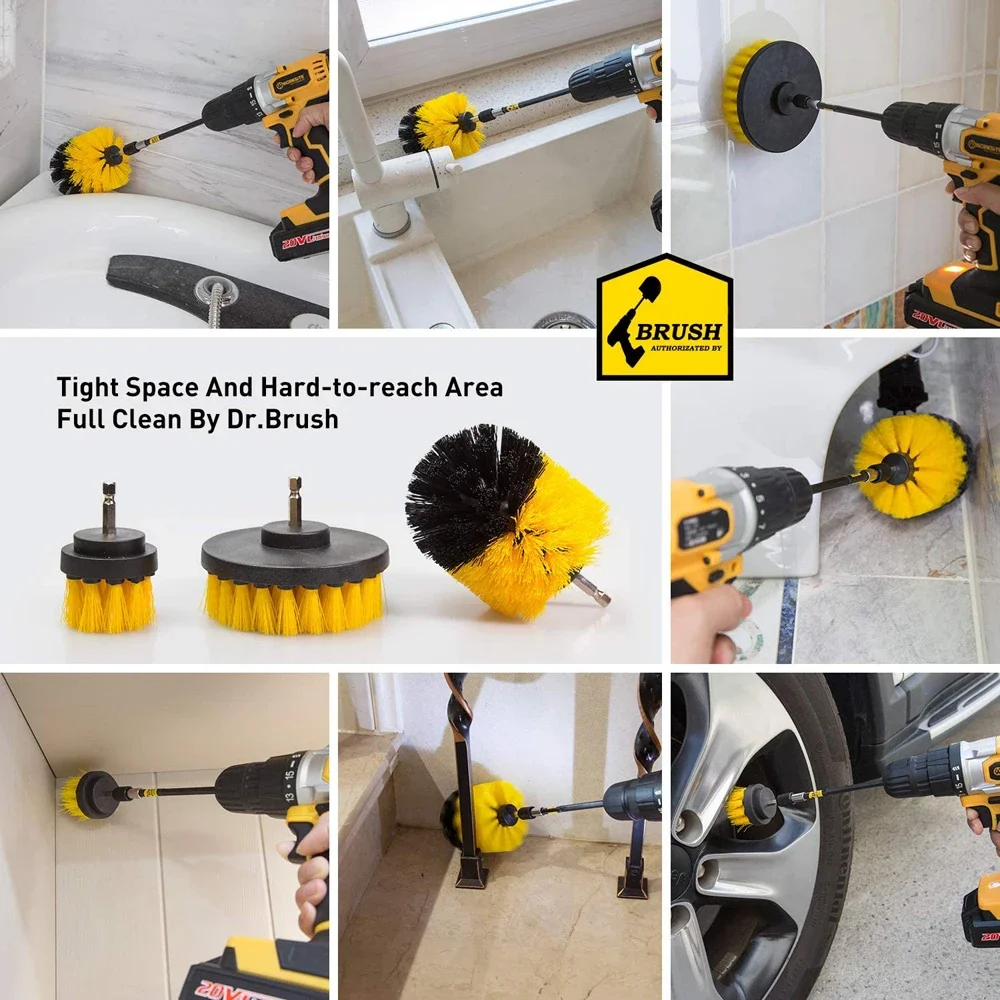 2/3.5/4/5'' Electric Drill Scrubber Brush Power Brush Set Kit Car Soft Brush Drill Kit Bathroom Kitchen Auto Care Cleaning Tools - Image 6