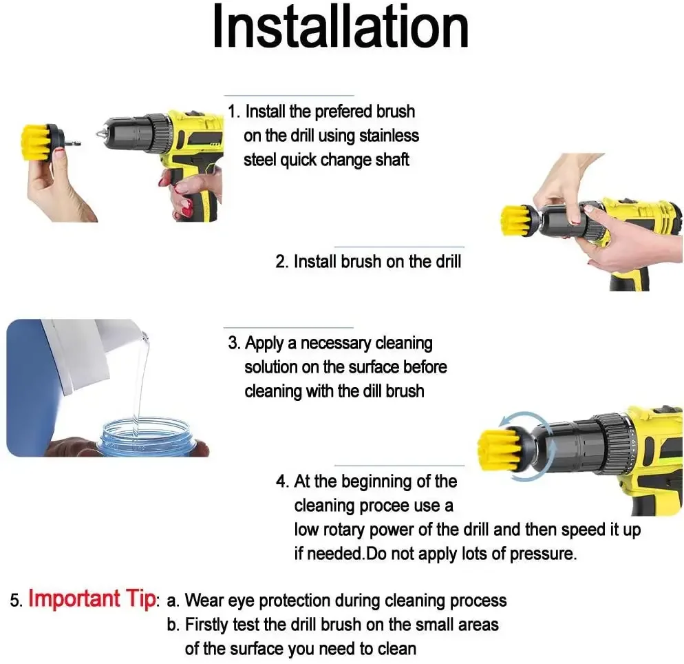 2/3.5/4/5'' Electric Drill Scrubber Brush Power Brush Set Kit Car Soft Brush Drill Kit Bathroom Kitchen Auto Care Cleaning Tools - Image 4
