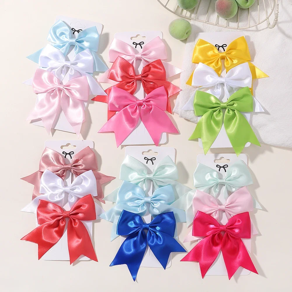 2/3Pcs/Set Lovely Solid Color Ribbon Bows Hair Clip for Kids Girls Hairpins Barrettes Handmade Headwear Baby Hair Accessories - Image 4