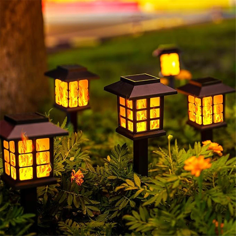 2/4 pcs 10LEDS Solar Flame Torch Light Flickering Light Garden Decoration For Halloween Outdoor Lawn Path Yard Patio Floor Lamp