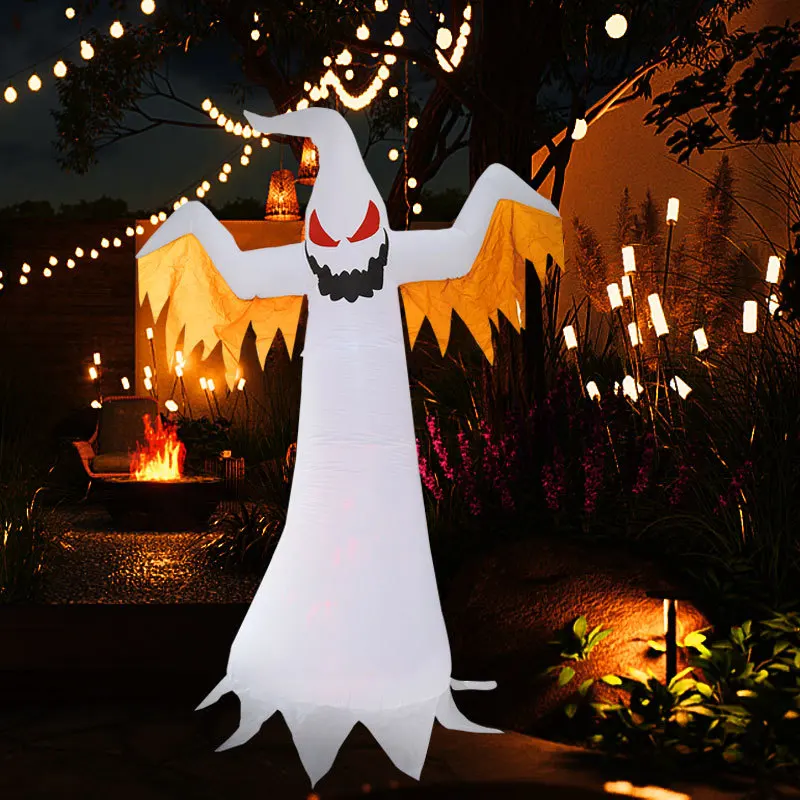 240cm Big Halloween Inflatable Ghost with Rotating Flame Light Horror Halloween Decoration Home Outdoor Yard Glowing Ghost Prop - Image 2
