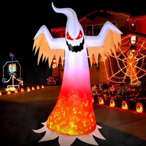240cm Big Halloween Inflatable Ghost with Rotating Flame Light Horror Halloween Decoration Home Outdoor Yard Glowing Ghost Prop