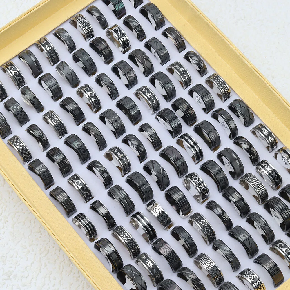 24Pcs/Lot Classic Stainless Steel Rings For Women Men Mix Style Fashion Black Drop Oil Jewelry Party Gifts - Image 4