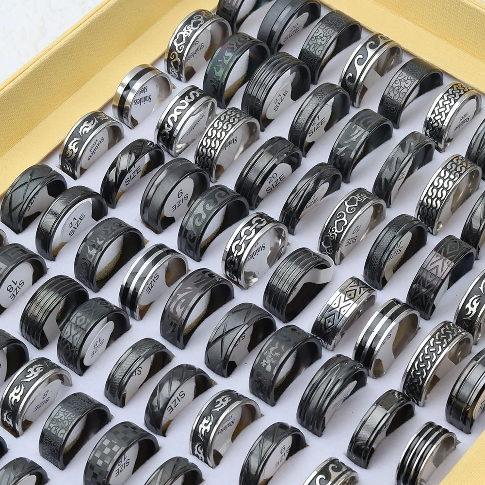 24Pcs/Lot Classic Stainless Steel Rings For Women Men Mix Style Fashion Black Drop Oil Jewelry Party Gifts - Image 5