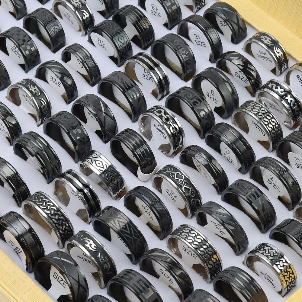 24Pcs/Lot Classic Stainless Steel Rings For Women Men Mix Style Fashion Black Drop Oil Jewelry Party Gifts - Image 6