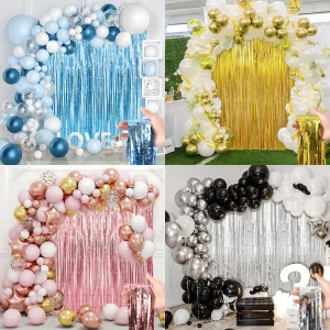 2/4pcs Rose Gold Streamers Backdrop Party Decoration Foil Fringe Backdrop Curtains Photo Backdrop for Birthday Wedding Christmas