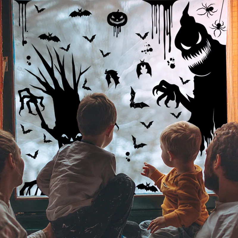 25×35cm Halloween Giant Ghost Monster Ghost Window Sticker Witch Death Bat Skull Halloween Party Decorative Electrostatic Sticke - Image 2