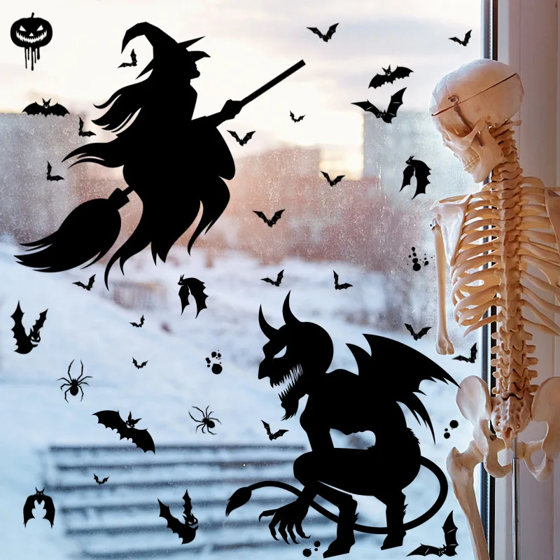 25×35cm Halloween Giant Ghost Monster Ghost Window Sticker Witch Death Bat Skull Halloween Party Decorative Electrostatic Sticke - Image 4