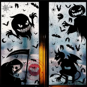 25×35cm Halloween Giant Ghost Monster Ghost Window Sticker Witch Death Bat Skull Halloween Party Decorative Electrostatic Sticke