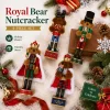 28CM Wooden Nutcracker Christmas Decor Hand Painted Royal Bear Nutcracker Figurine Ornament for Holiday Home Tabletop Xmas Gift