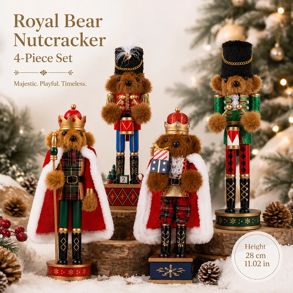 28CM Wooden Nutcracker Christmas Decor Hand Painted Royal Bear Nutcracker Figurine Ornament for Holiday Home Tabletop Xmas Gift - Image 5