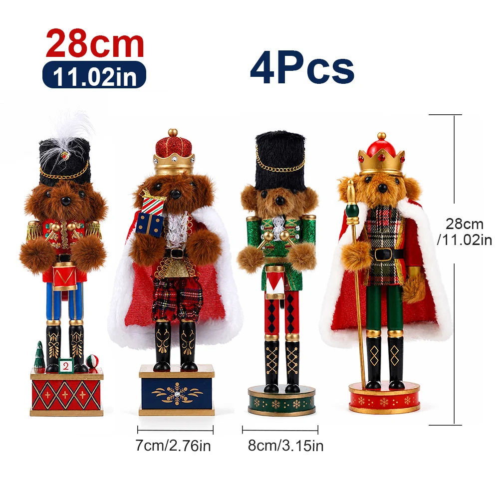 28CM Wooden Nutcracker Christmas Decor Hand Painted Royal Bear Nutcracker Figurine Ornament for Holiday Home Tabletop Xmas Gift - Image 4