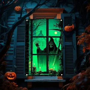2D flat banner 1 piece 1 piece Halloween witch skull skull skull spider web web window display banner