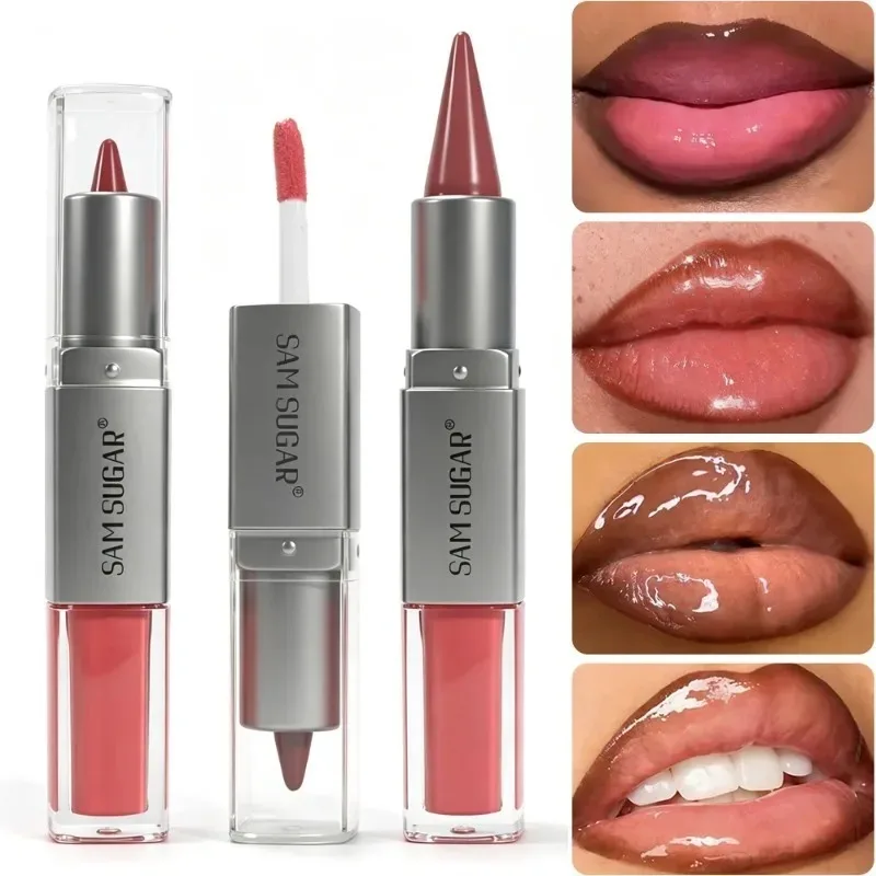 2IN1 Tapered Lipliner Lipstick Pen Nude Brown Mirror Glass Lip Gloss Matte Gradient Lip Liner Waterproof Lips Contour Pen Makeup - Image 2