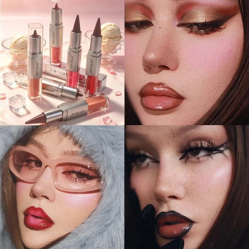 2IN1 Tapered Lipliner Lipstick Pen Nude Brown Mirror Glass Lip Gloss Matte Gradient Lip Liner Waterproof Lips Contour Pen Makeup - Image 4