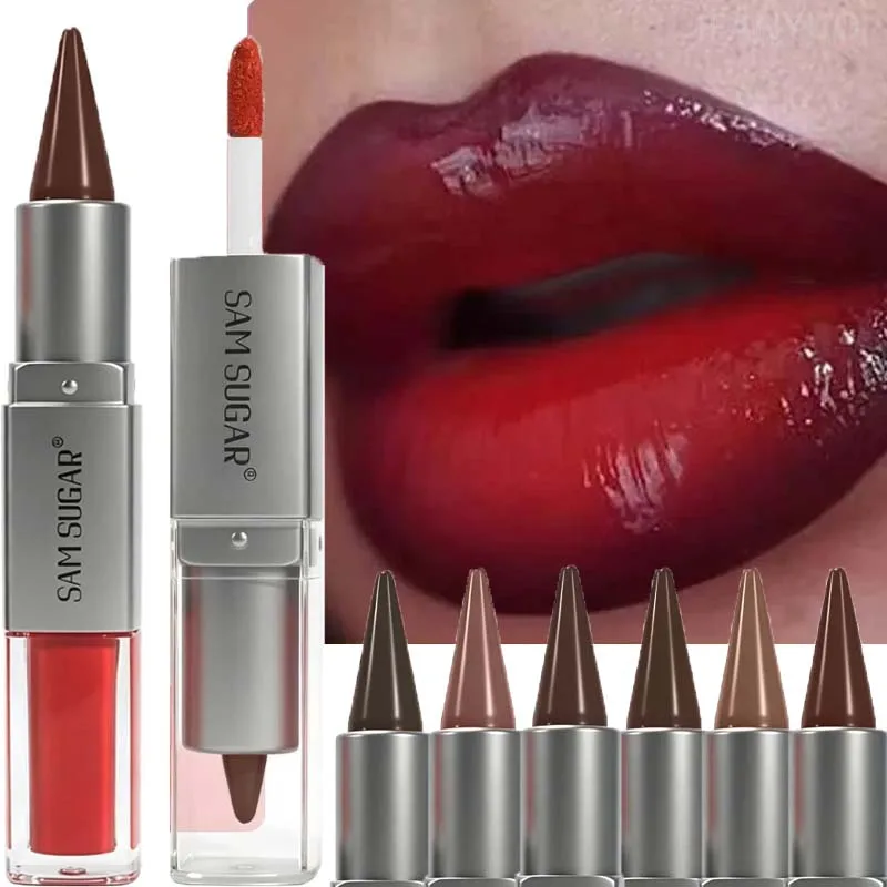 2IN1 Tapered Lipliner Lipstick Pen Nude Brown Mirror Glass Lip Gloss Matte Gradient Lip Liner Waterproof Lips Contour Pen Makeup - Image 3