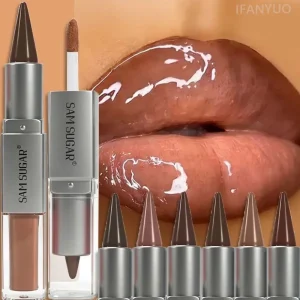 2IN1 Tapered Lipliner Lipstick Pen Nude Brown Mirror Glass Lip Gloss Matte Gradient Lip Liner Waterproof Lips Contour Pen Makeup