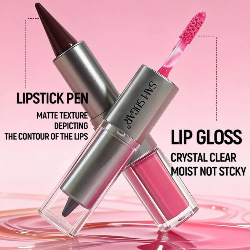 2IN1 Tapered Lipliner Lipstick Pen Nude Brown Mirror Glass Lip Gloss Matte Gradient Lip Liner Waterproof Lips Contour Pen Makeup - Image 6