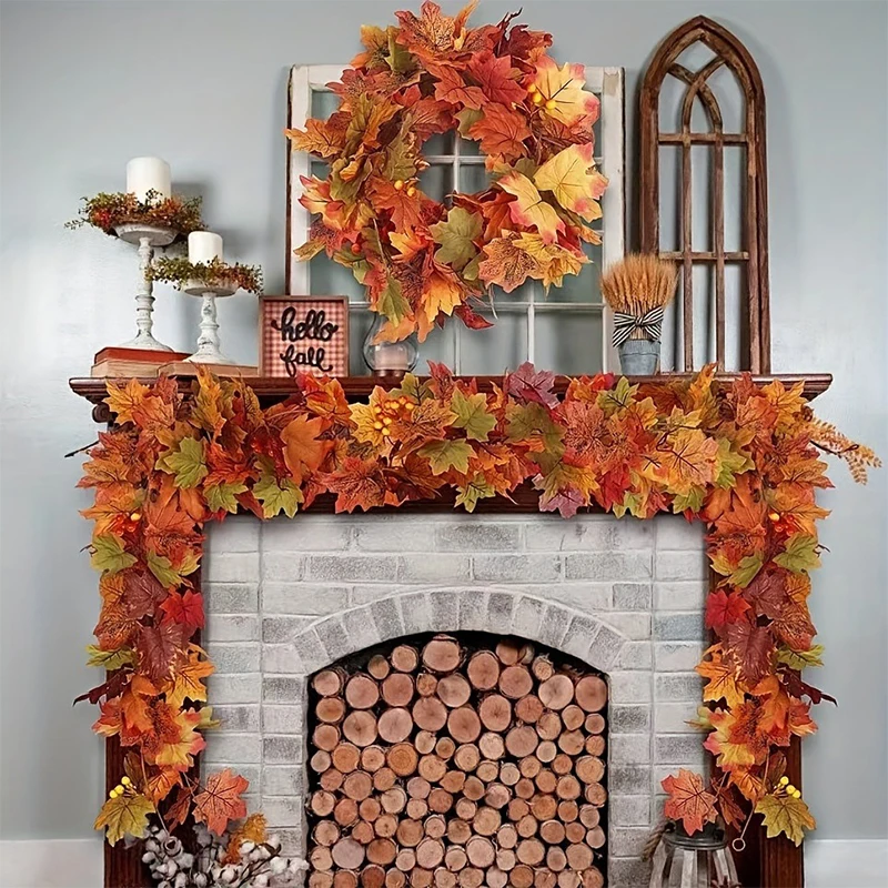 2M Artificial Fall Maple Leaf Garland Fake Plants Autumn Decor Leaves Vine for Thanksgiving Halloween Festivals Wedding Decora - Image 4