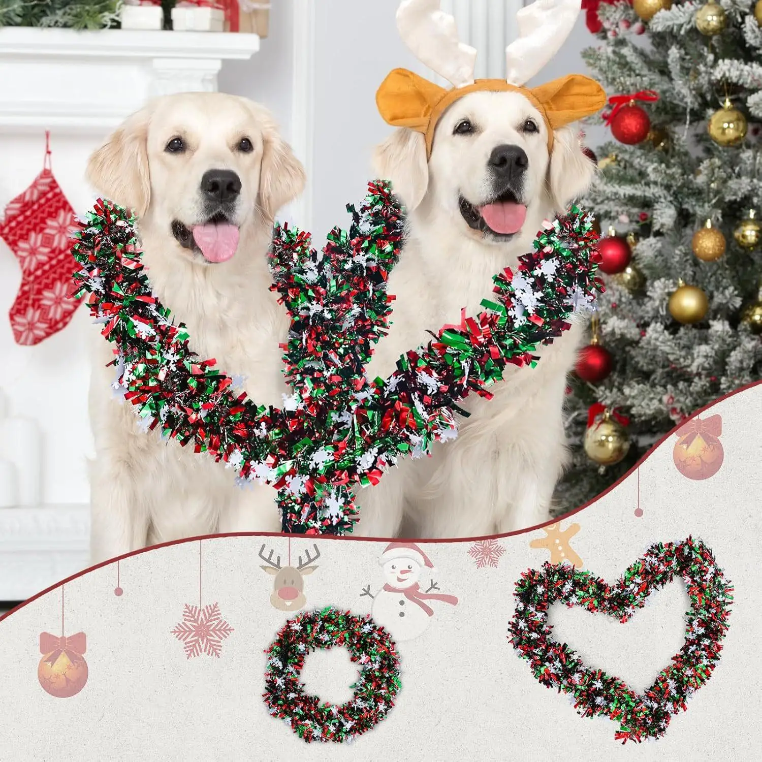 2M Christmas Snowflake Tinsel Garland Xmas Tree Decoration Christmas Metallic Twist Garland Ceiling Hanging New Year Party Decor - Image 2