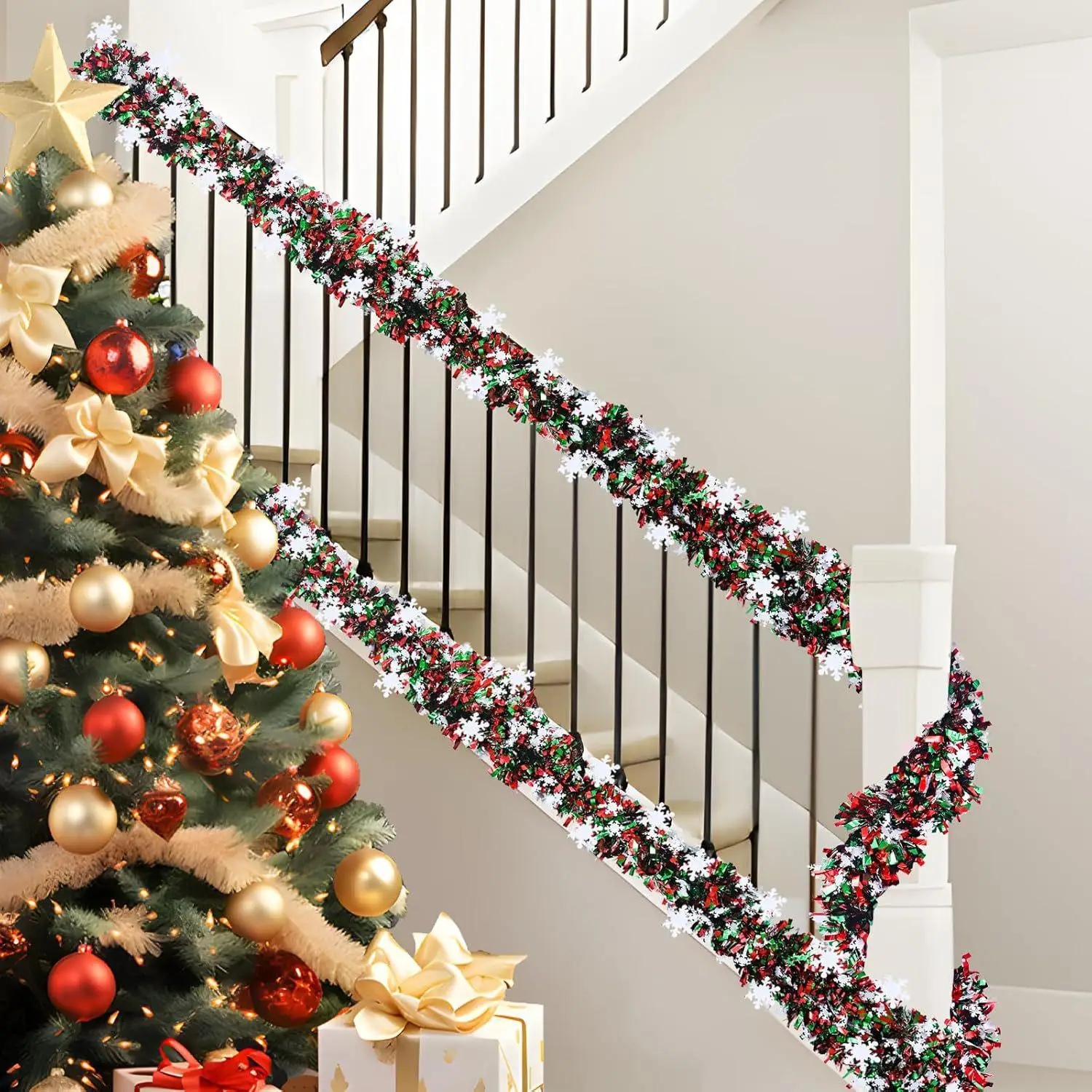 2M Christmas Snowflake Tinsel Garland Xmas Tree Decoration Christmas Metallic Twist Garland Ceiling Hanging New Year Party Decor - Image 3
