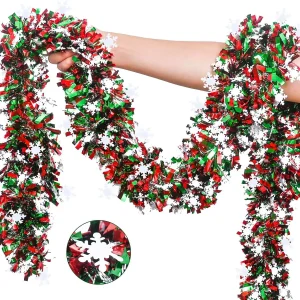 2M Christmas Snowflake Tinsel Garland Xmas Tree Decoration Christmas Metallic Twist Garland Ceiling Hanging New Year Party Decor