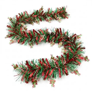 2M Christmas Tinsel Garland Iridescent Red Green Metallic Tinsel Twist Garland Glitter Hanging for Xmas Tree Decoration Party
