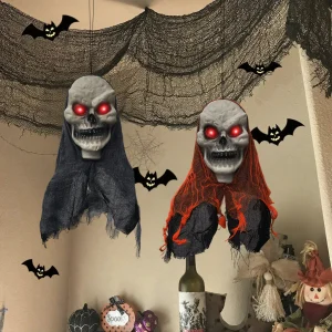 2PCS Halloween Decorations Party Hanging Skull Skeleton Ghost Ornament Horror Props Haunted Home Decoration Halloween Outdoor